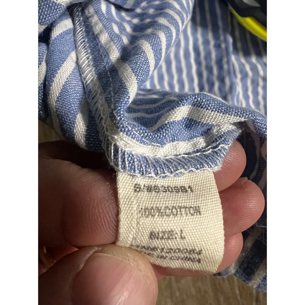 Mind Code Blue White Striped Cotton Mini Dress Button Down Belted Womens Large - Picture 6 of 6